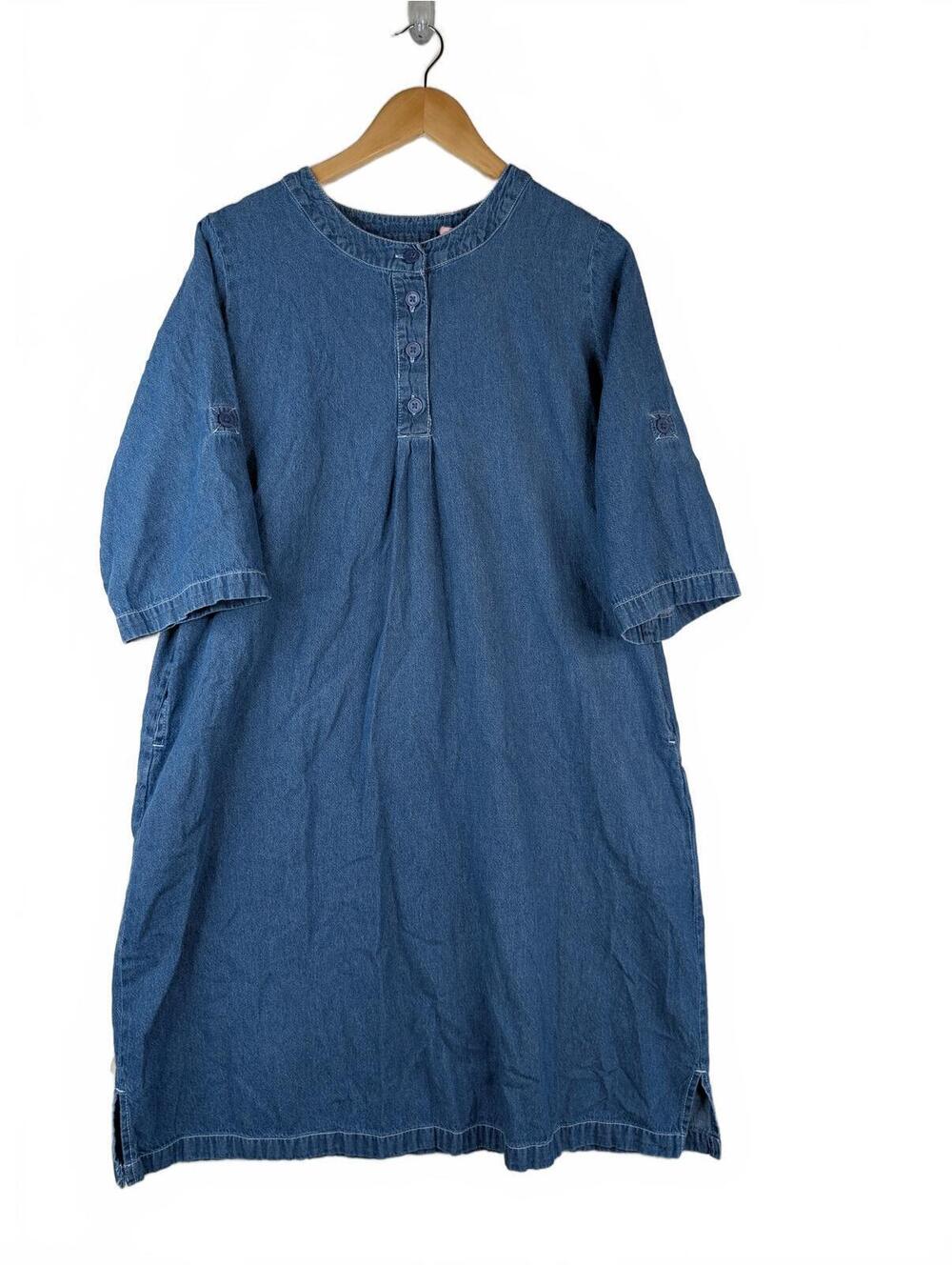 Woman Within‎ Denim Dress Relaxed Fit Henley Button Placket 14W -with Pockets